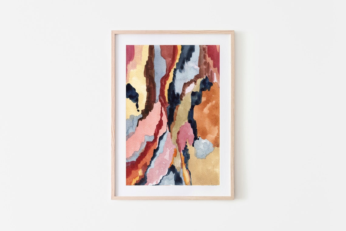 Warm Abstract Watercolor Burnt Orange Rust Pink Flowing Art Print