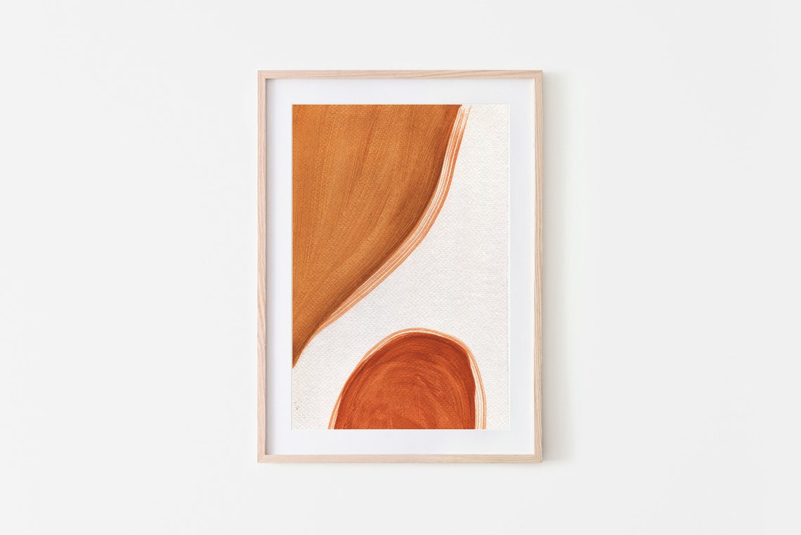 Minimal Mid Century Burnt Orange Abstract Shapes Wall Art Decor