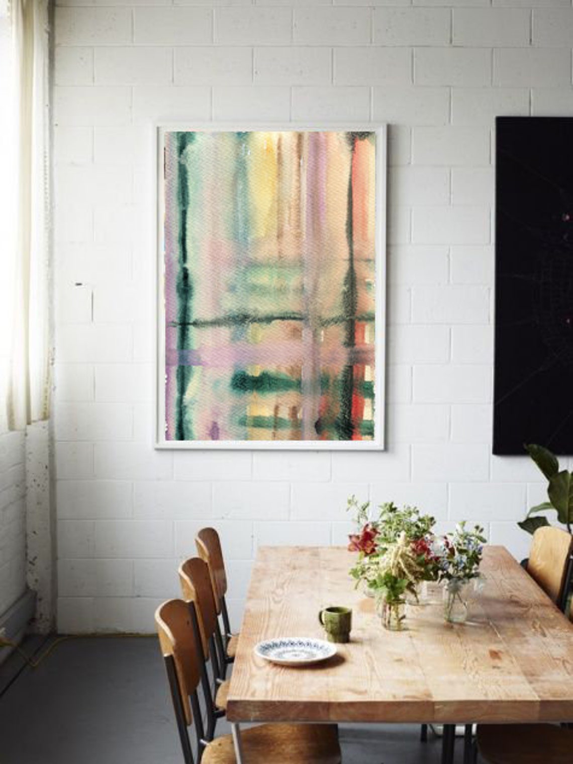 Soft Abstract Watercolor Crosshatch Plaid Pastel Tones Wall Art - Image 2