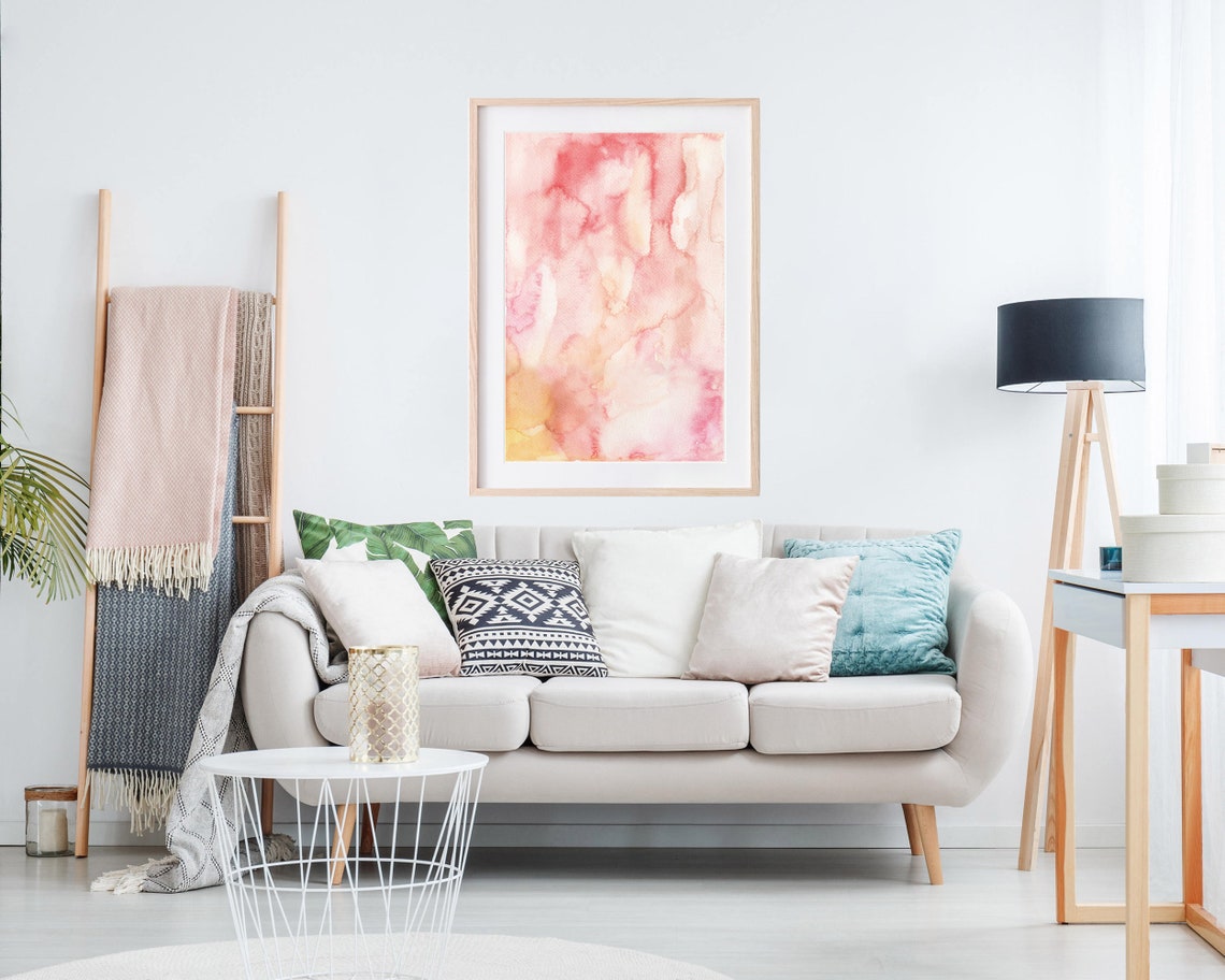 Serene Blush Pink Cream Soft Abstract Watercolor Wash Art Poster - Image 3