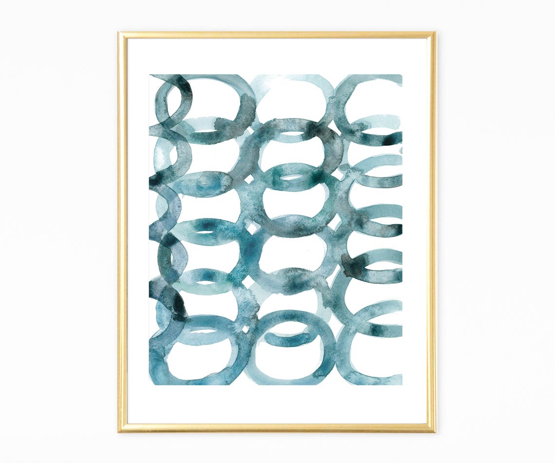 Indigo Watercolor Overlapping Circles Rhythm Pattern Art Poster
