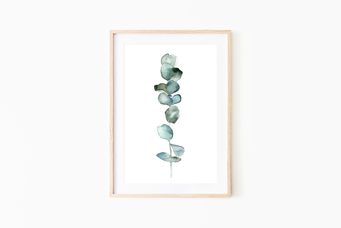 Eucalyptus Watercolor Stem Grey Green Leaves Botanical Art Poster