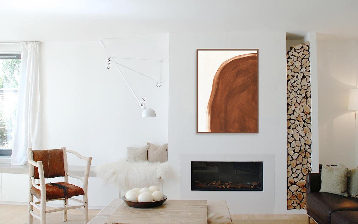 Mid Century Modern Abstract Burnt Orange Sienna Curve Shape Wall Art - Image 3