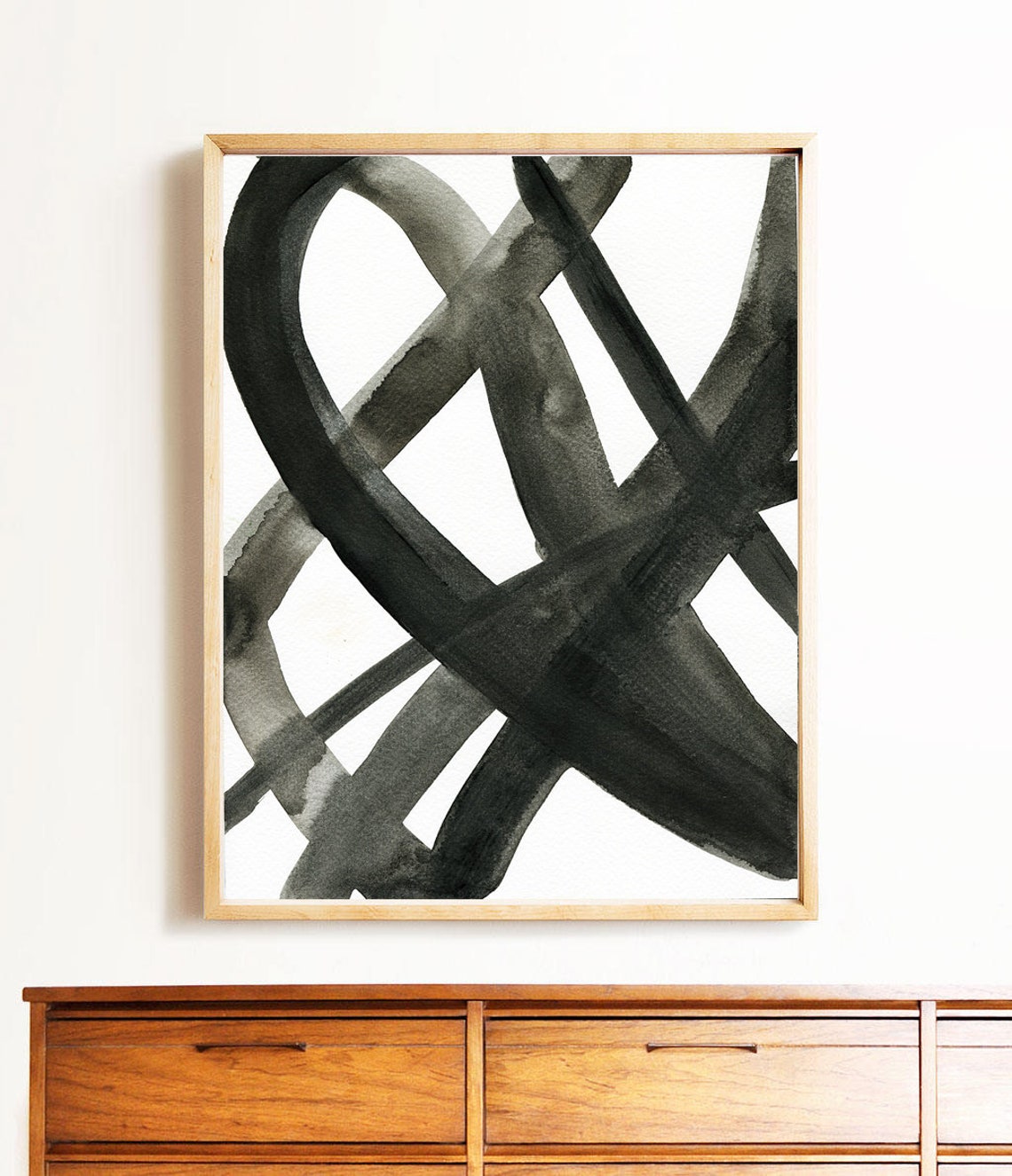 Black And White Abstract Brushstroke Bold Modern Minimalist Wall Art - Image 2