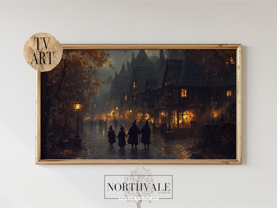 Moody Witch And Wizard Scene Frame Tv Art Autumn Evening Landscape Halloween Wall Decor Fantasy Painting Samsung 132