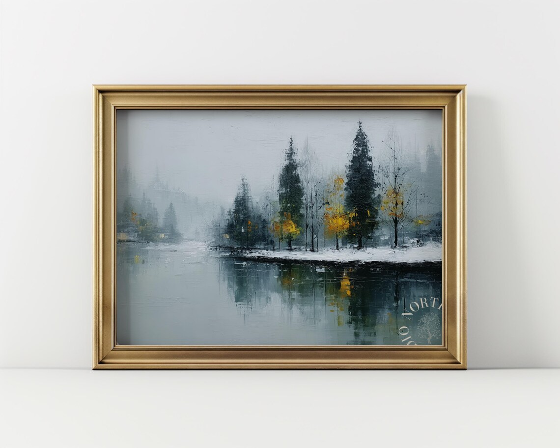 Misty Winter Forest Landscape, Art Print