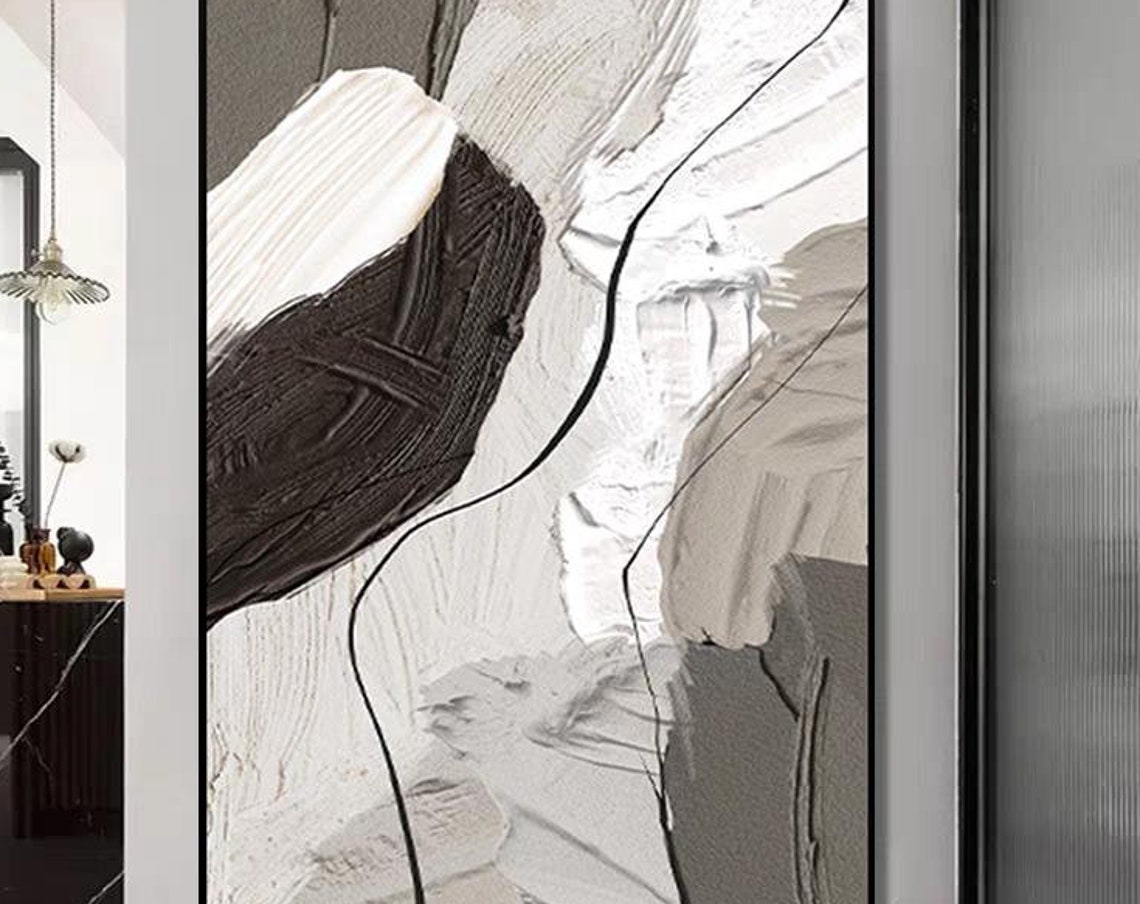 Dark Light Gray Abstract Brushstroke Large Modern Texture Art Poster