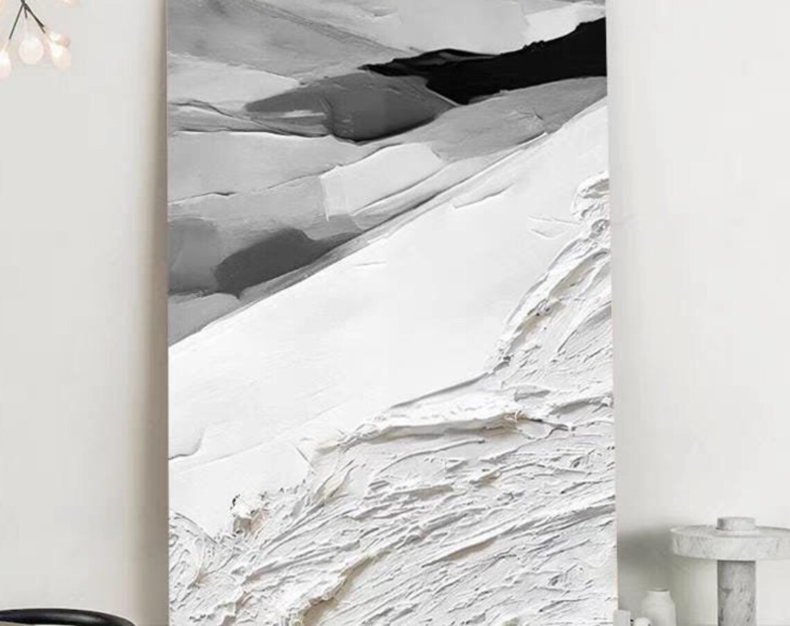 3d Black White Grey Hand Painted Artwork Abstract Modern Wall Art Decor Large Size Original Heavy Textured Acrylic Painting On