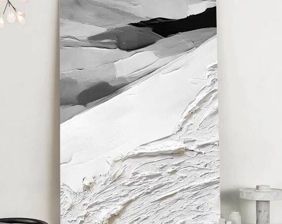 3d Black White Grey Hand Painted Artwork Abstract Modern Wall Art Decor Large Size Original Heavy Textured Acrylic Painting On