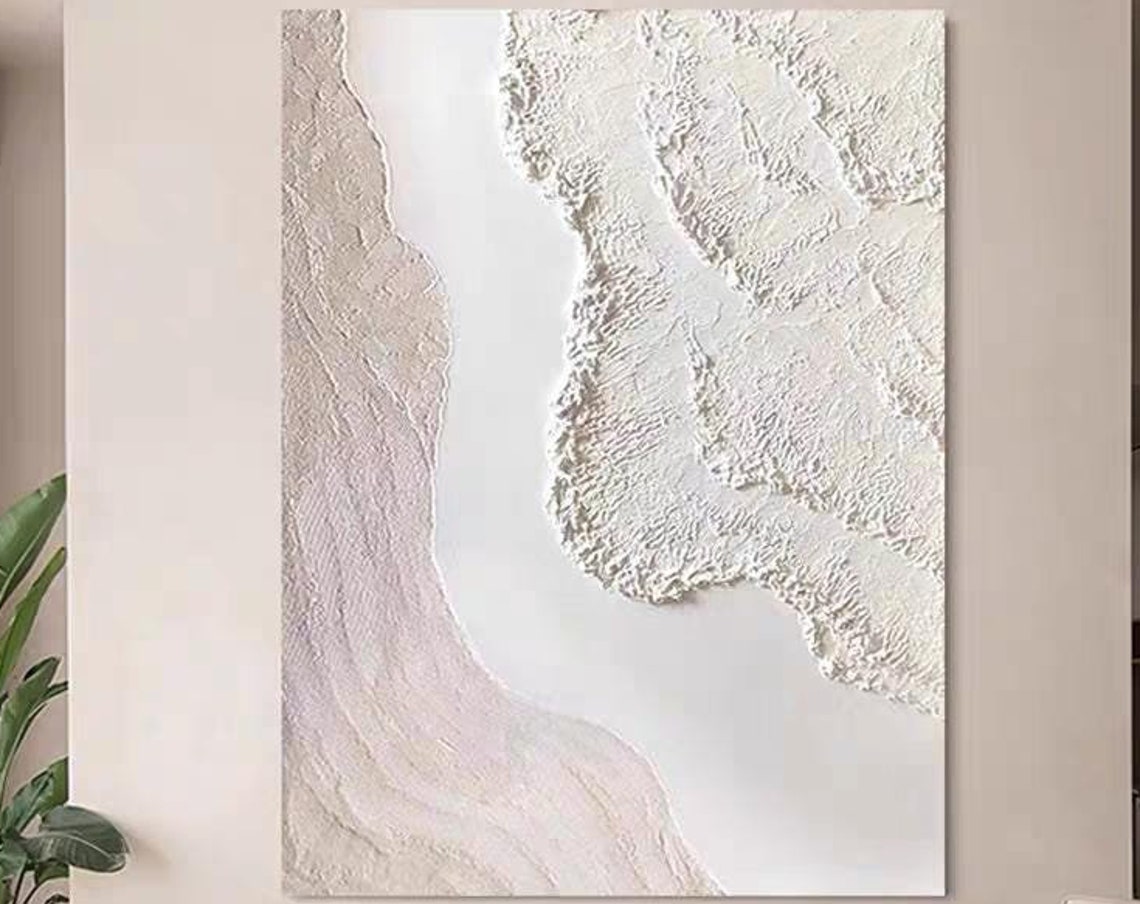 White Pink Soft Wavy Abstract Textured Vertical Minimalist Wall Art