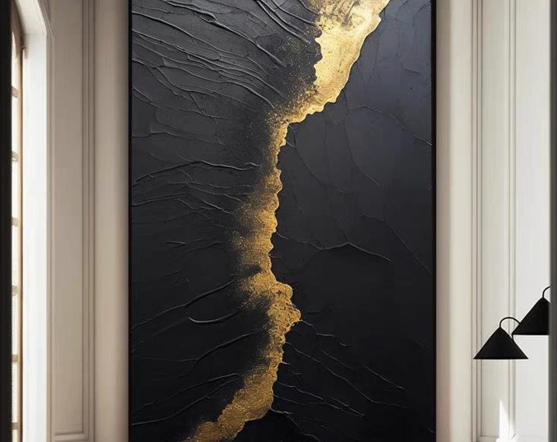 Black Gold Bold Stroke Abstract Dark Tone 3D Texture Modern Art Poster