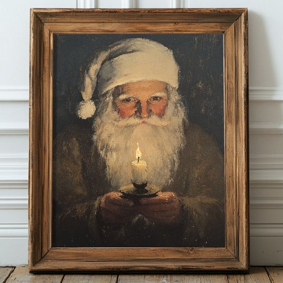 Vintage Santa Claus Holding a Candle Art Print