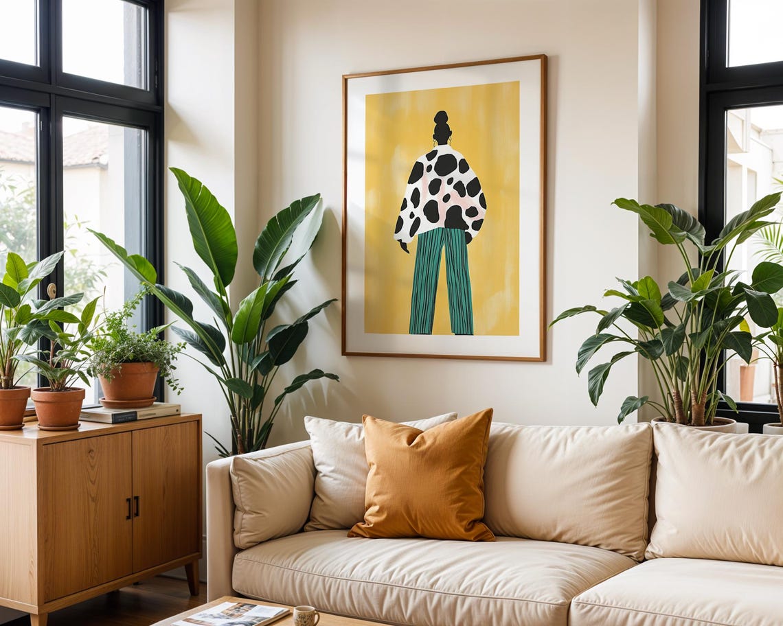 Spotted Jacket Stylish Woman, Minimalist Fashion Illustration - Image 5
