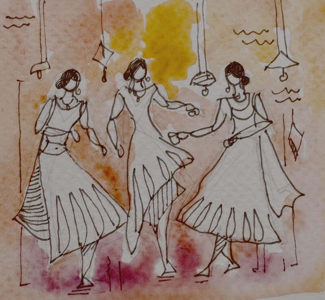 Conversations Afternoon Tea Party Watercolor Women Dancing Art Poster - Image 3