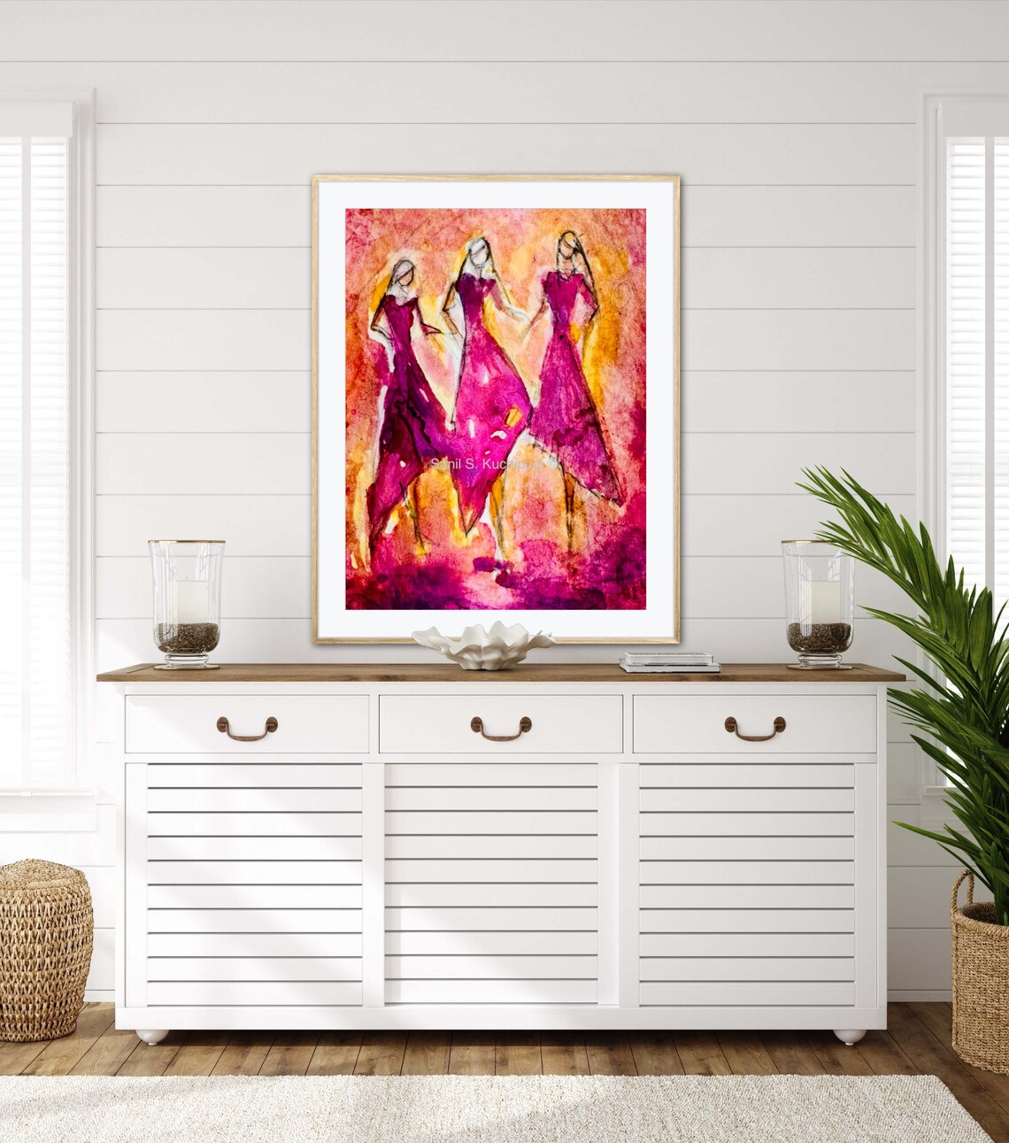 Friendships Abstract Watercolor Three Women Dancing Pink Art Poster - Image 5