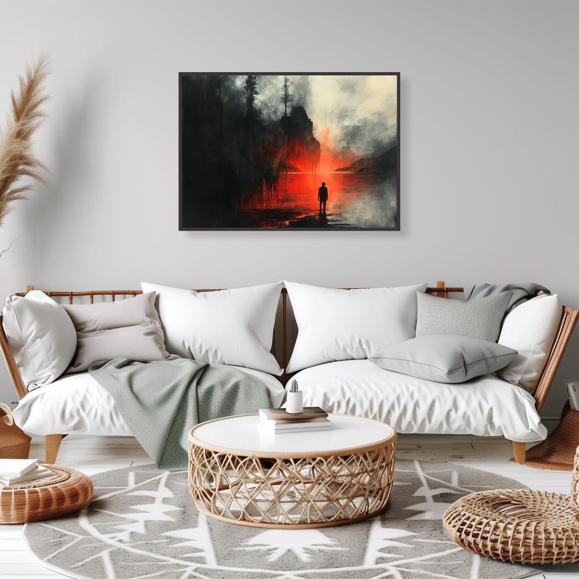 Moody Red Landscape Wall Art Print Surreal Cliff Reflection Poster Abstract Nature Inspired Dcor For Modern Home Office Spaces - Image 2