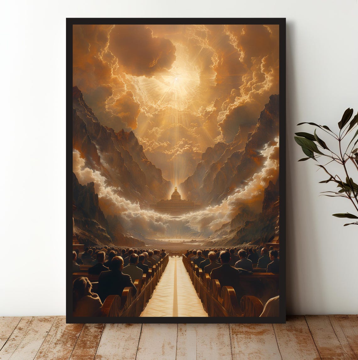 Heavenly Temple Light Worship Crowd Faith Inspired Art Poster