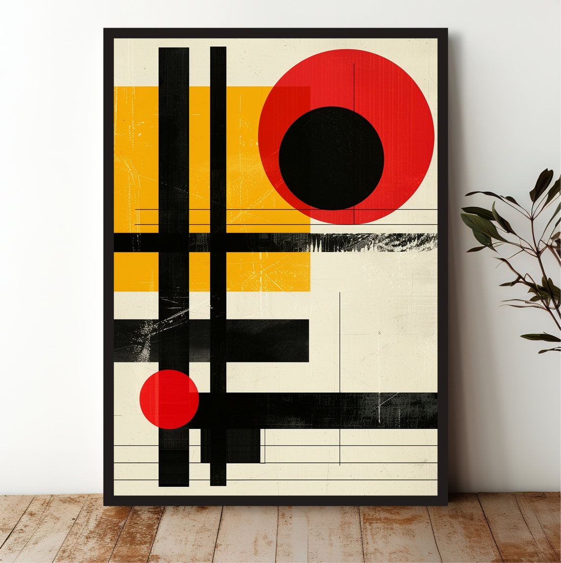 Red Yellow Black Circles Bauhaus Geometric Abstract Wall Art