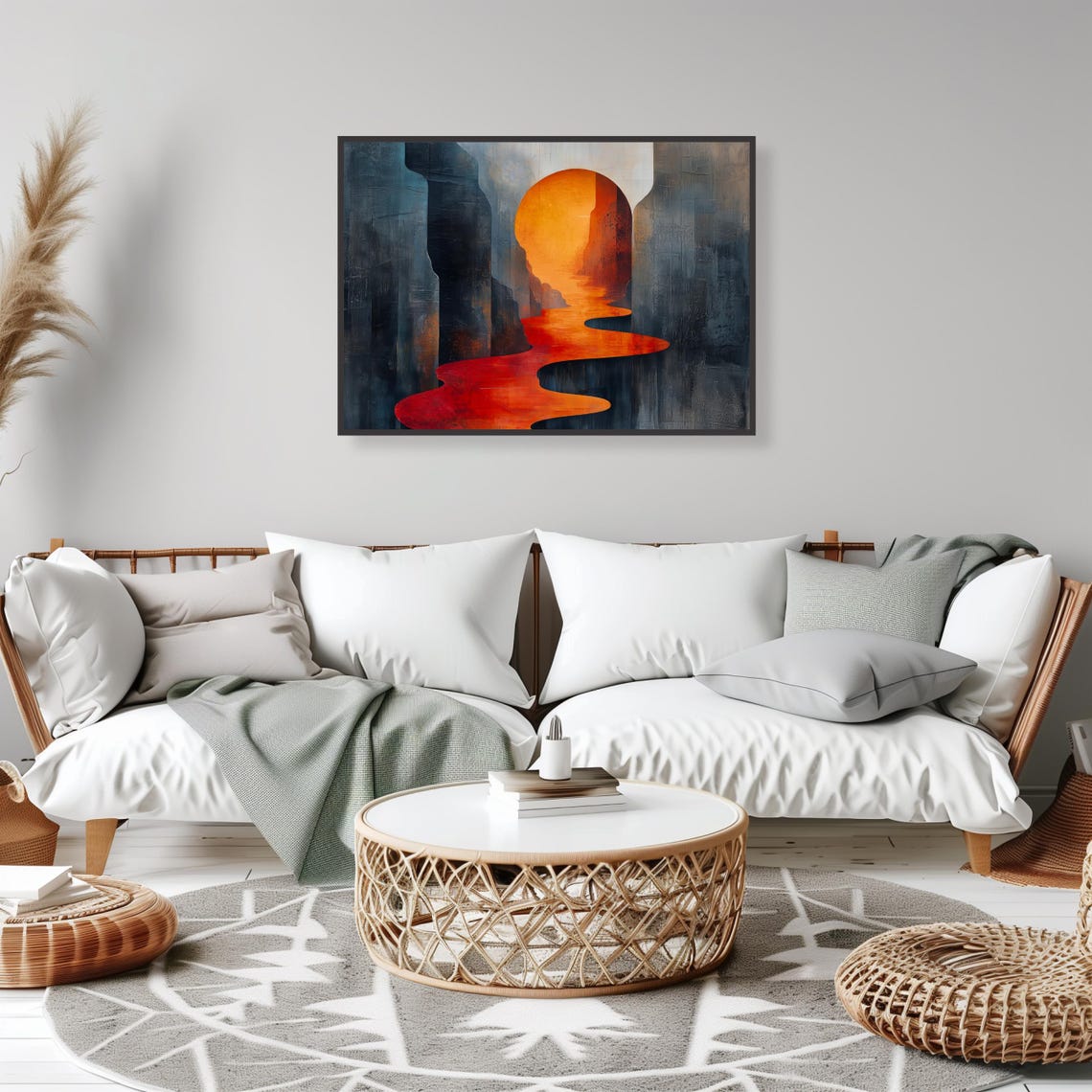 Fiery Orange Arch Sunset Abstract Desert Landscape Art Print - Image 2