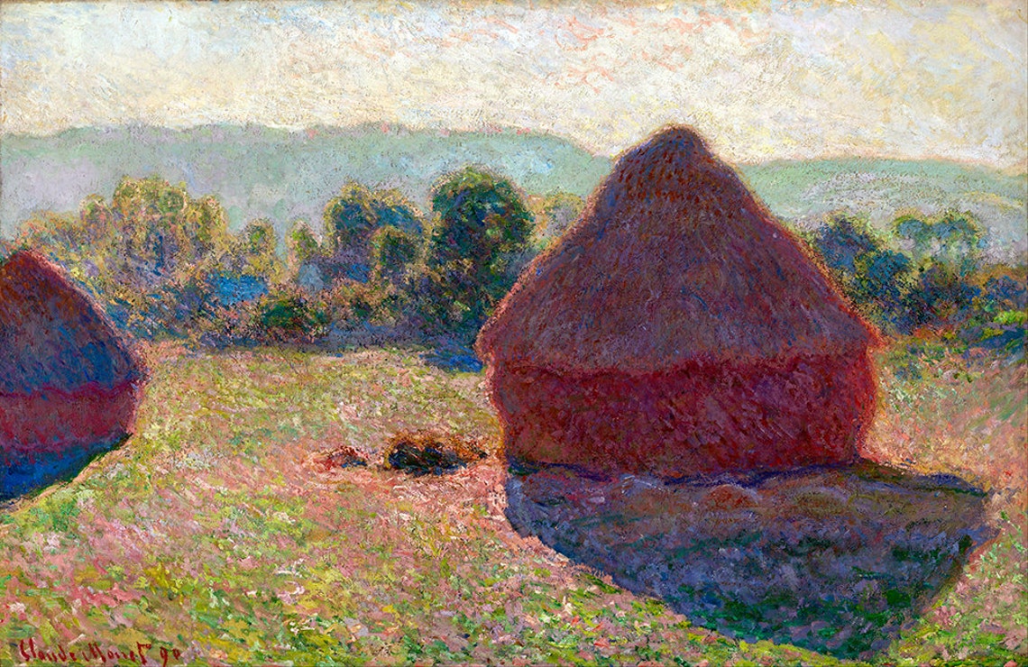 Claude Monet Haystacks Midday 1890 Sunlit Field Scene Poster - Image 2