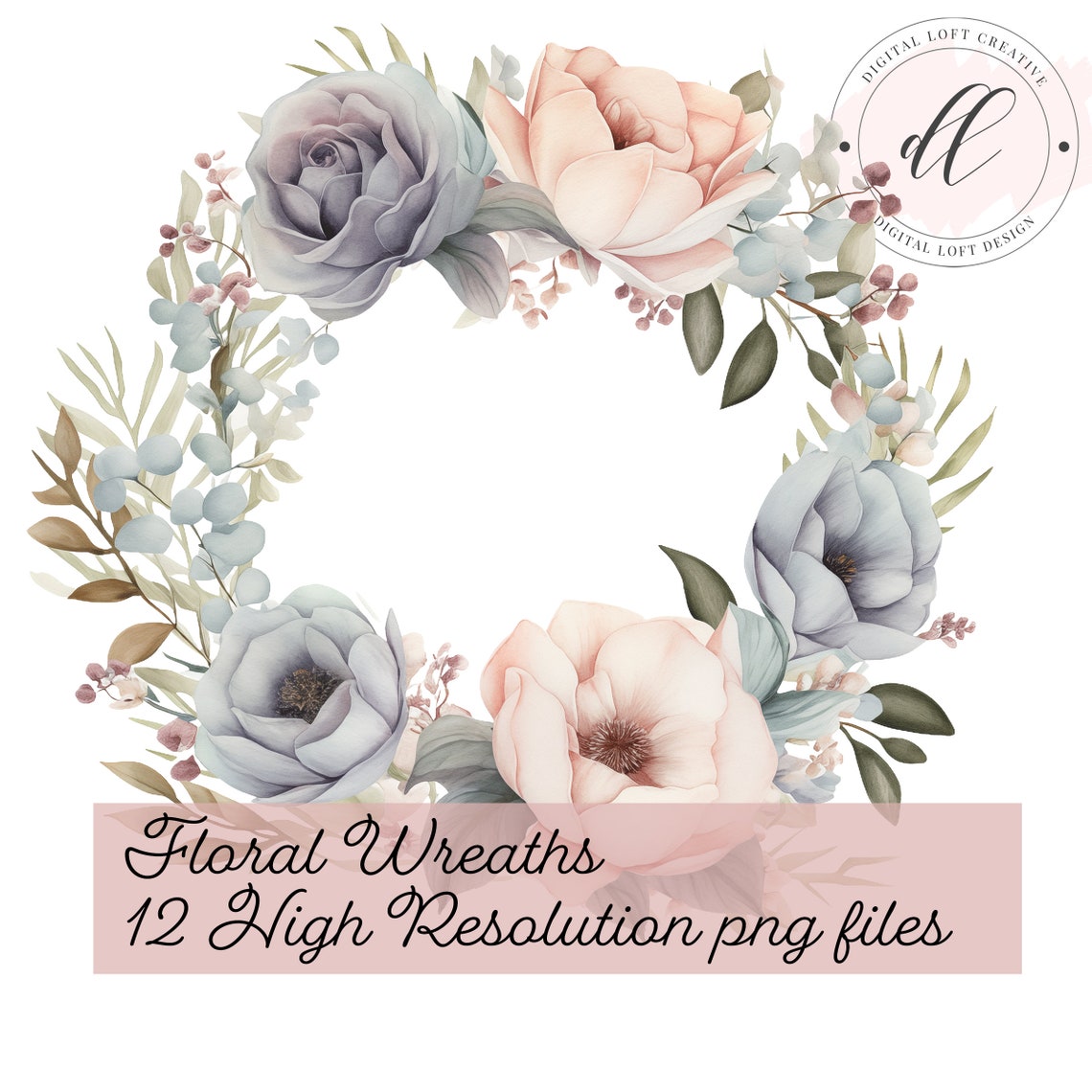 Twelve Watercolor Floral Wreath Designs Botanical Art Poster - Image 2