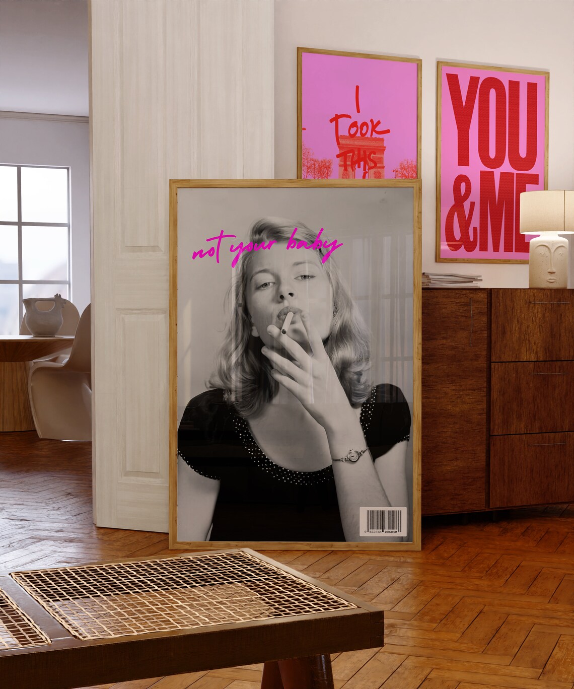 Not Your Baby Pink Script Vintage Woman Photo Feminist Art Poster - Image 3