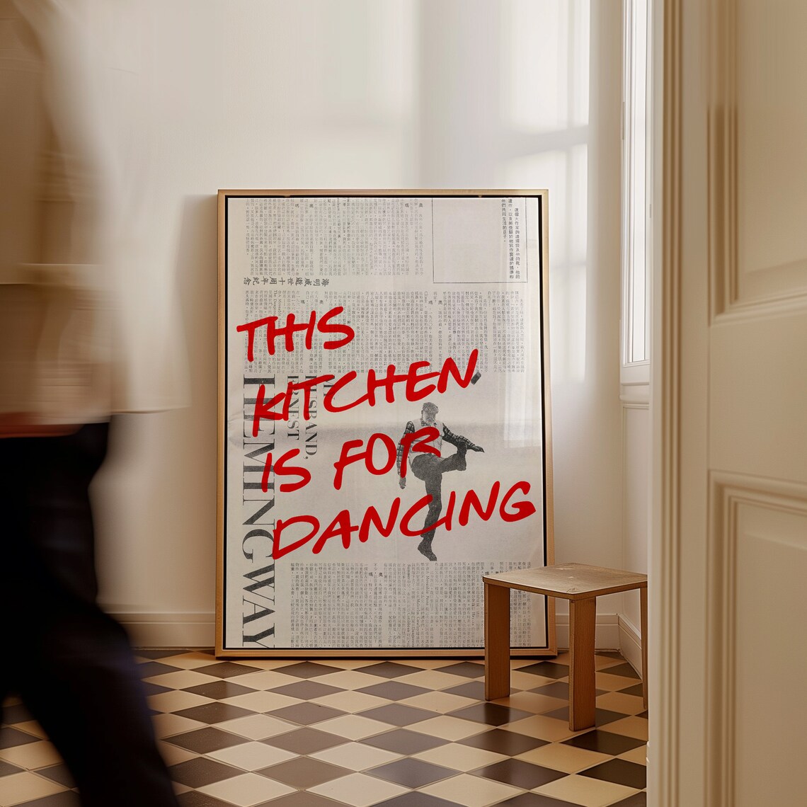 This Kitchen Is For Dancing Newspaper Collage Red Kitchen Art Poster