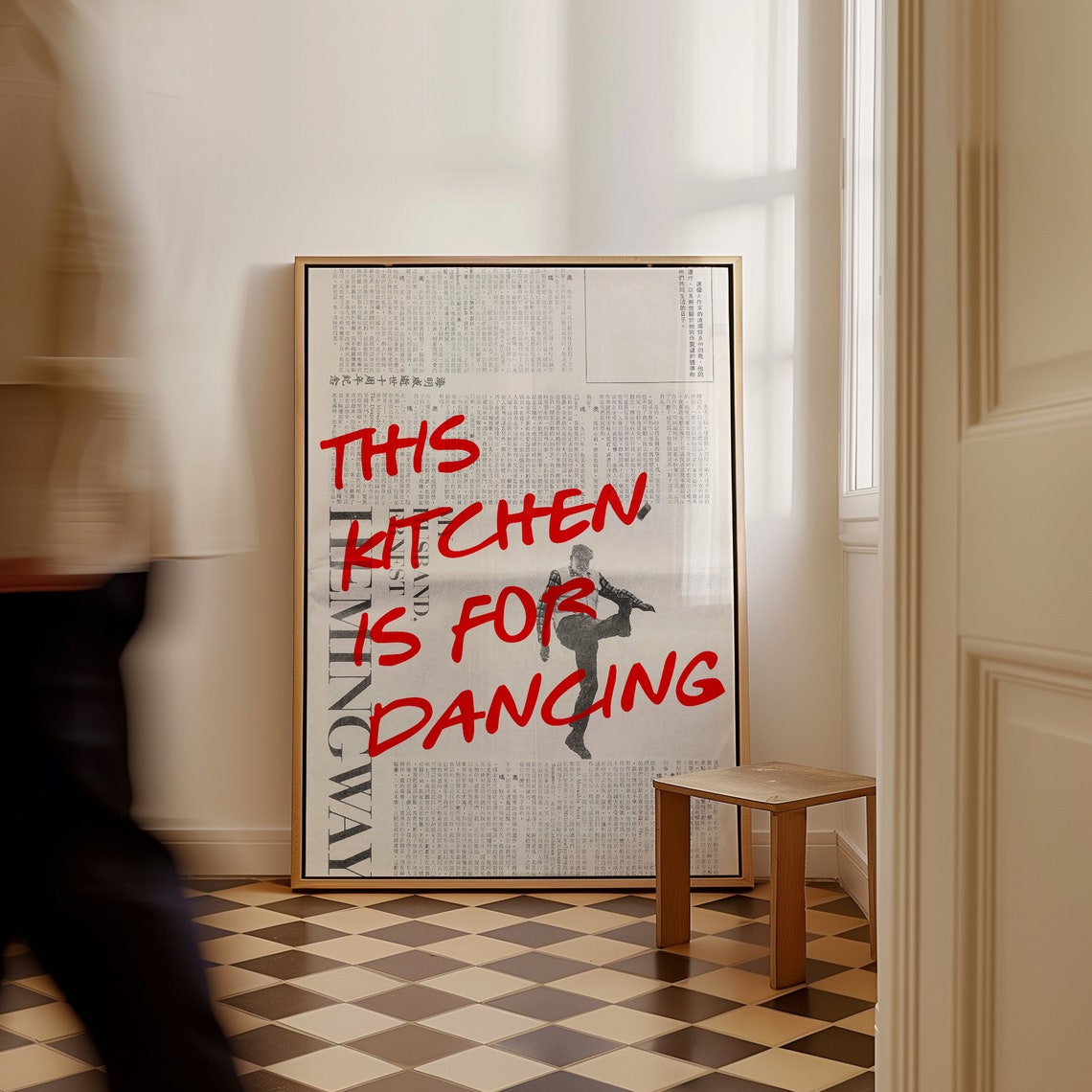 Typography Wall Print For Kitchen Wall Art 70s Dancing Poster Red Wall Art Vintage Poster Trendy Print Retro Wall Art Newspaper Print