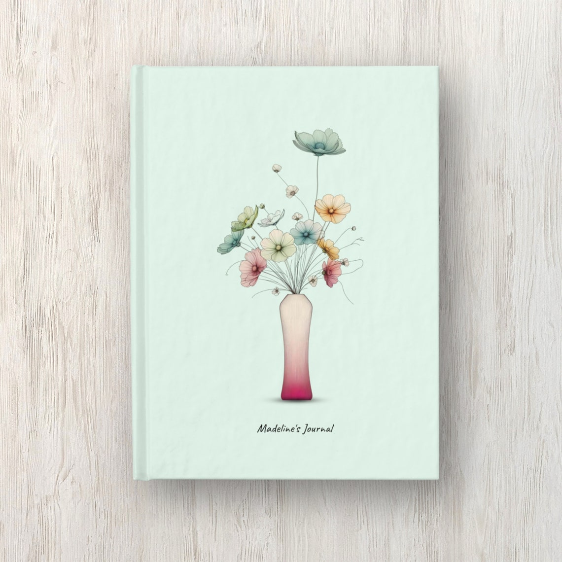 Personalized Pastel Cosmos Bouquet Mint Journal Watercolor Gift Print - Image 3