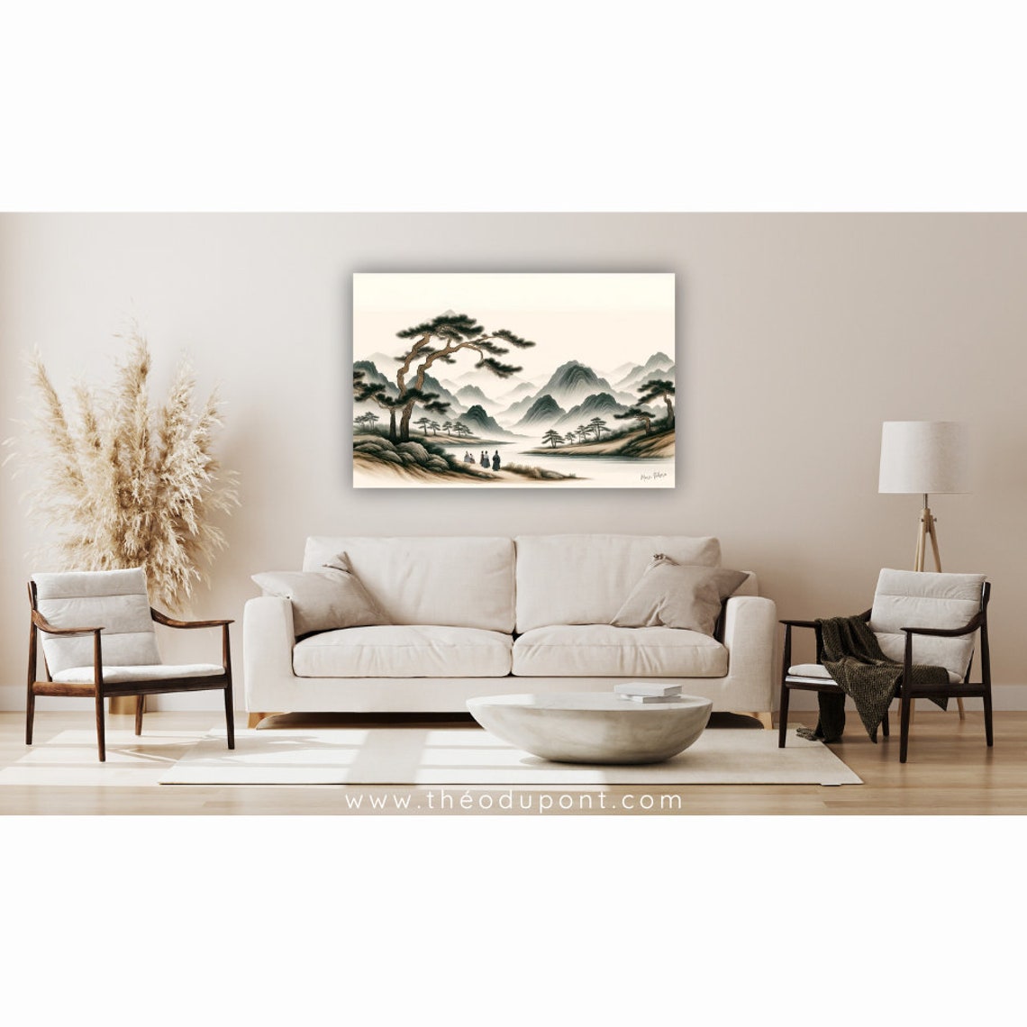 Korean Misty Mountains Glassy Lake Travelers Pine Tranquil Art Poster - Image 2