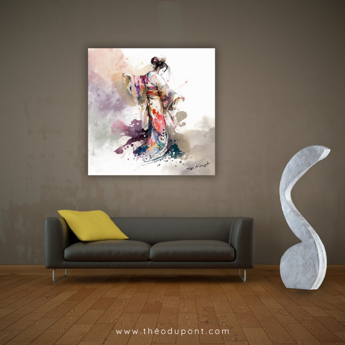 Geisha 10 Momifuku Artist Signed Art Elegant Japanese Kimono Watercolor Painting Large Wall Decor Living Room Fine Art Print - Image 2