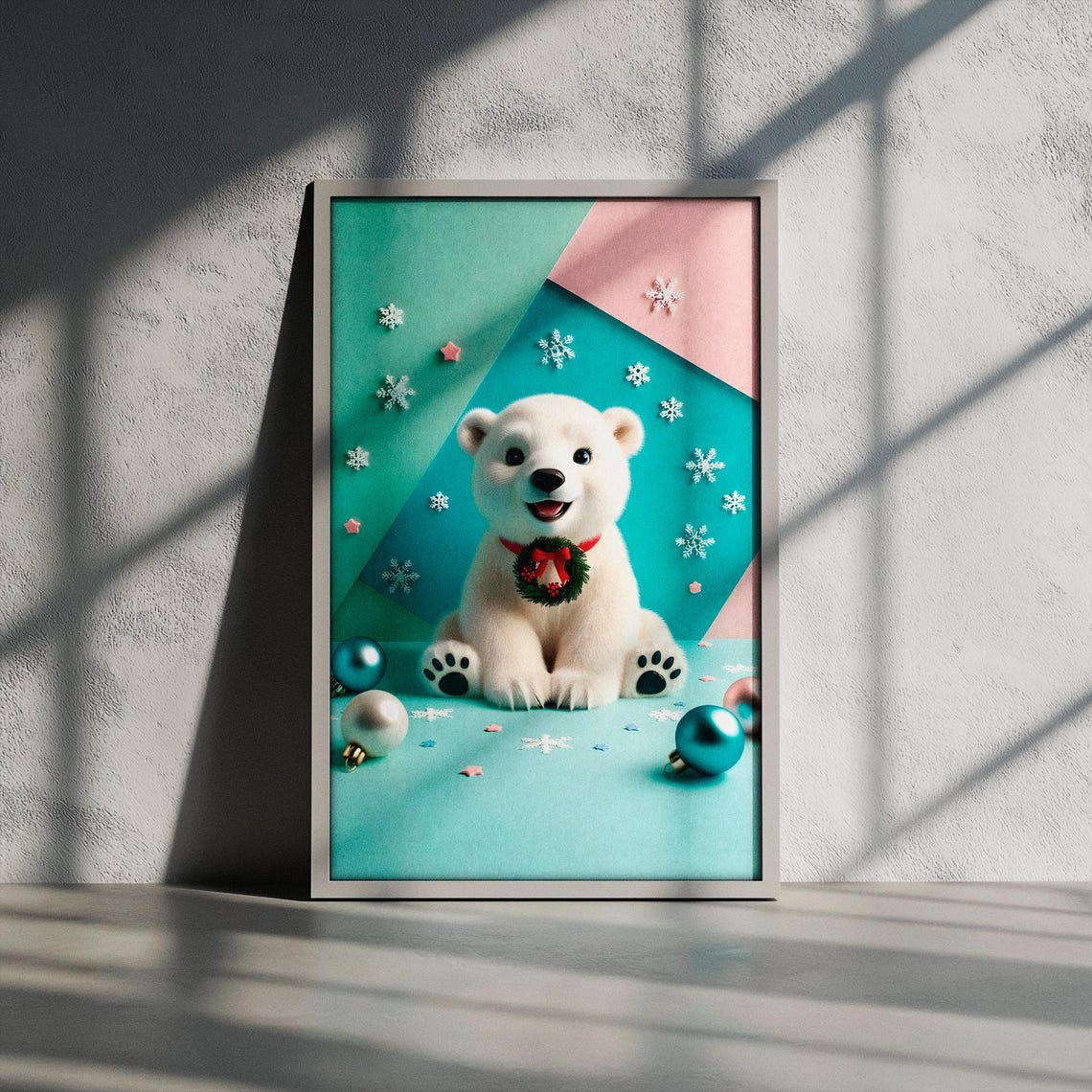 Holiday Polar Bear Wall Art Cute Xmas Animal Print Baby Room Christmas Decor Winter Wonderland Festive Kids Room Art