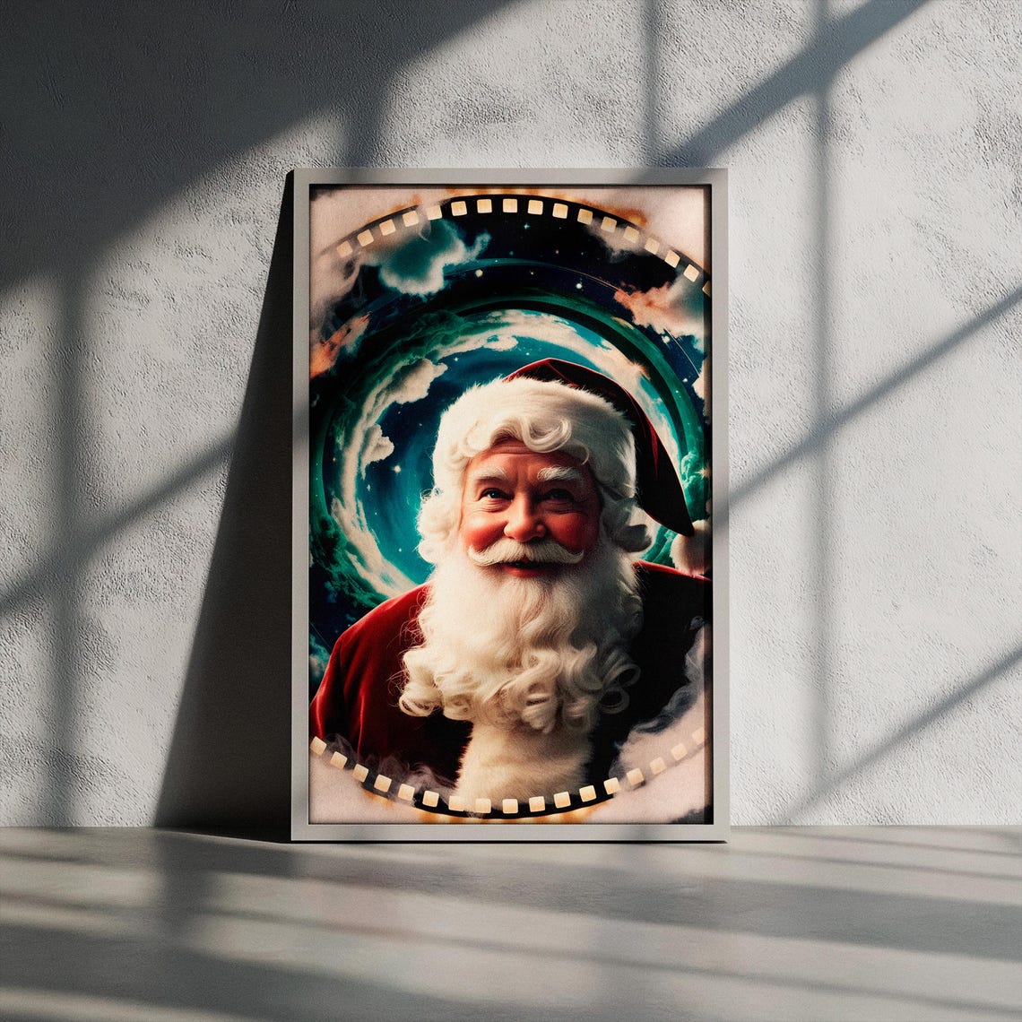 Santa Claus Cosmic Swirl Portrait Cinematic Holiday Art Poster