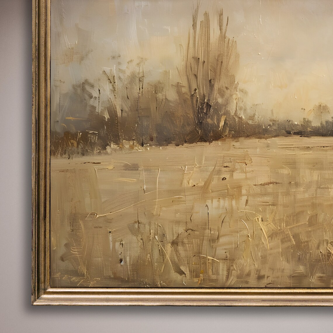 Golden Wheat Field Farmhouse Misty Morning Landscape Painting Poster - Image 8