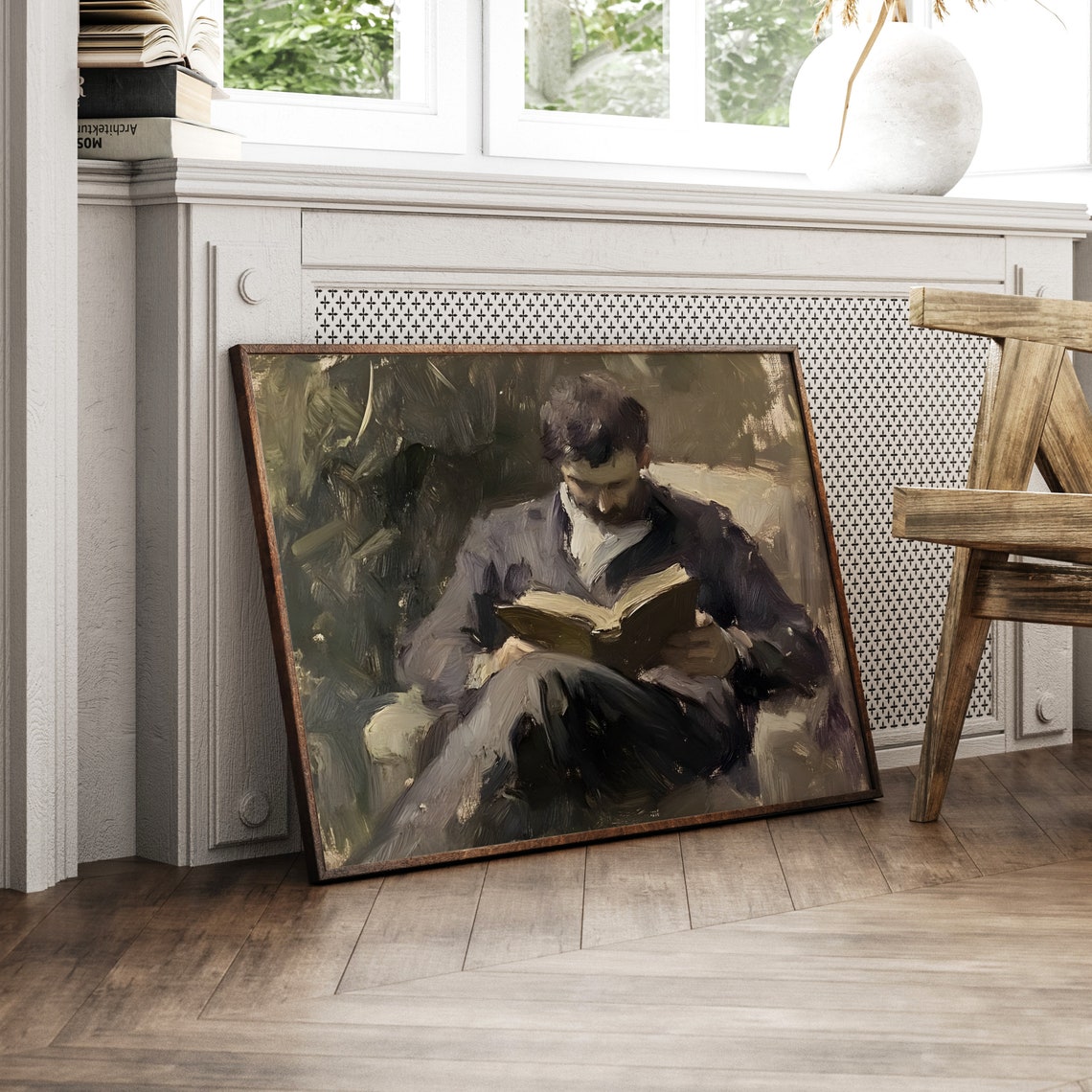 Man Reading In Armchair Surrounded By Garden Light Painting Poster - Image 5