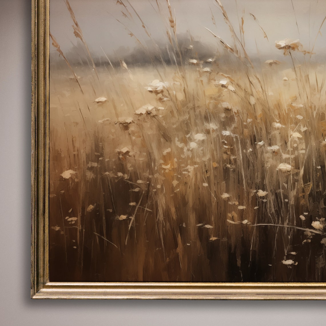 Golden Grass Meadow Wildflowers Hazy Sunlight Field Painting Poster - Image 8