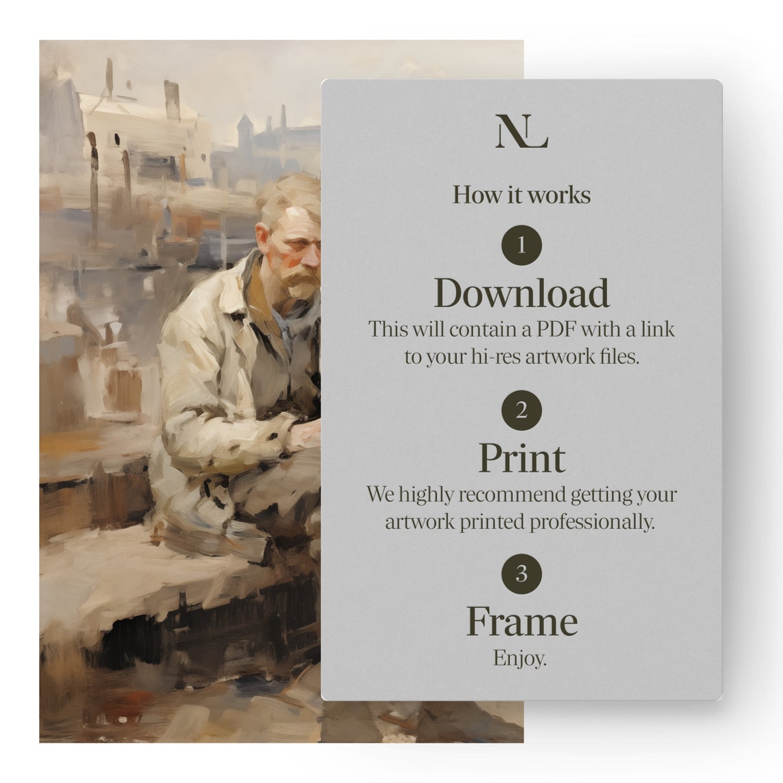 Fisherman Resting On Harbor Dock Vintage Nautical Painting Poster - Image 4