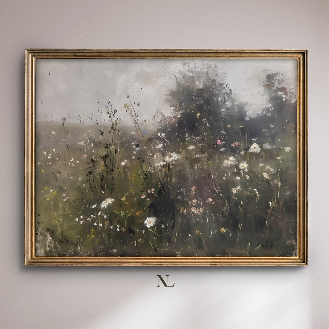 Wildflower Meadow With Daisies In Misty Green Impressionist Poster