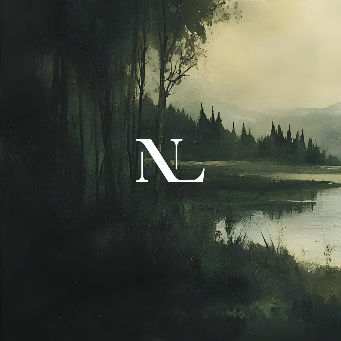 Dark Moody Forest Lake Moonlit Dusk Landscape Painting Poster - Image 5