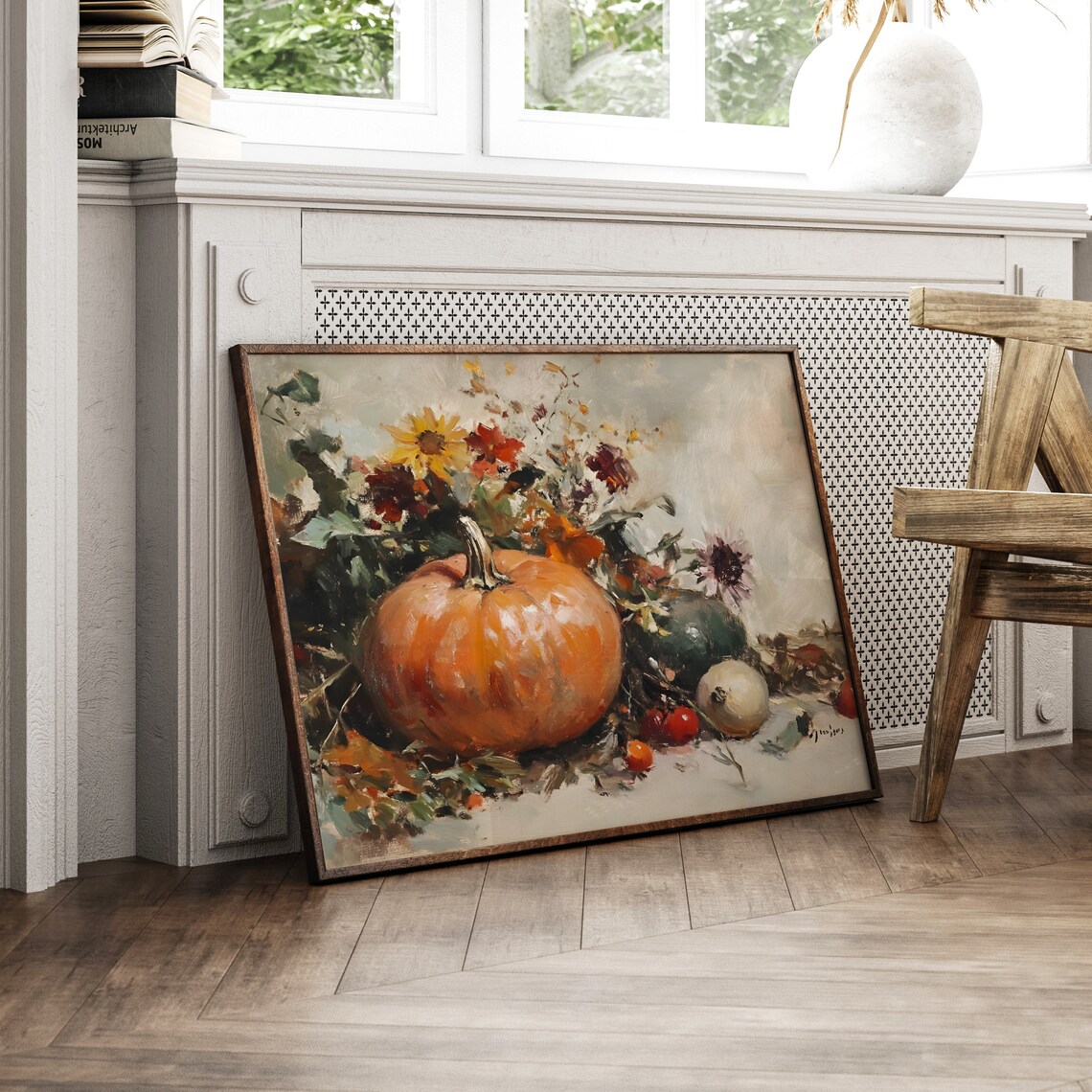 Pumpkin With Sunflowers And Wildflowers Harvest Still Life Poster - Image 6