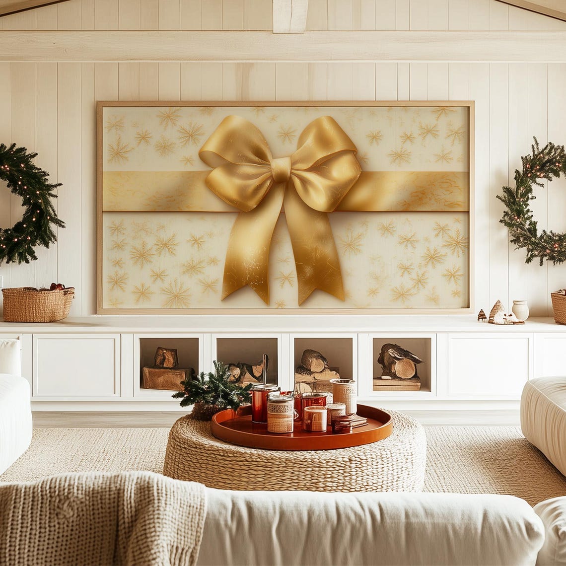 Cream Gift Box With Golden Bow Elegant Christmas Gift Art Poster - Image 3