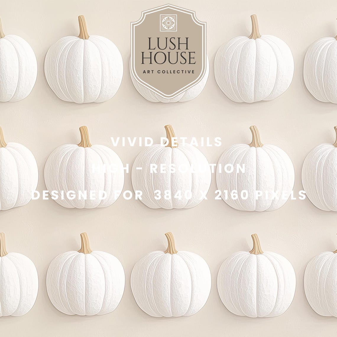 Rows of White Mini Pumpkins on Beige Autumn Still Life Wall Art - Image 3