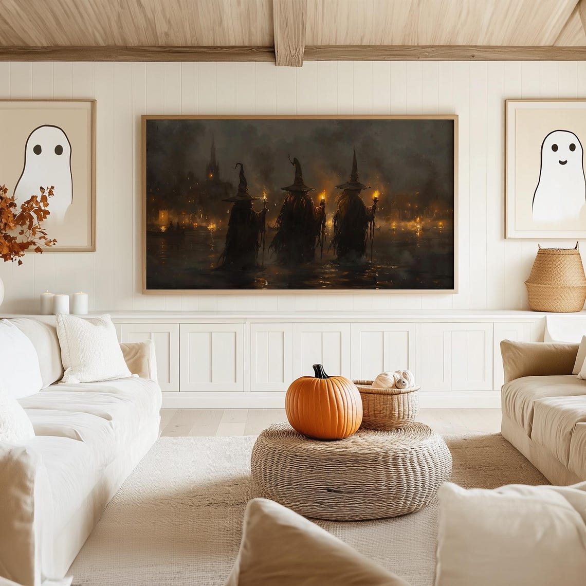 Three Witches With Lanterns Wading Through Dark Waters at Night Poster - Image 5