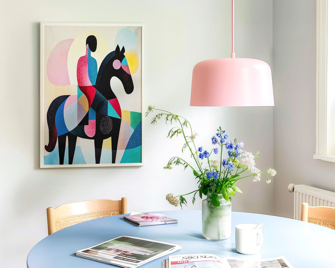 Abstract Colorful Geometric Horse And Rider Modern Art Poster - Image 2