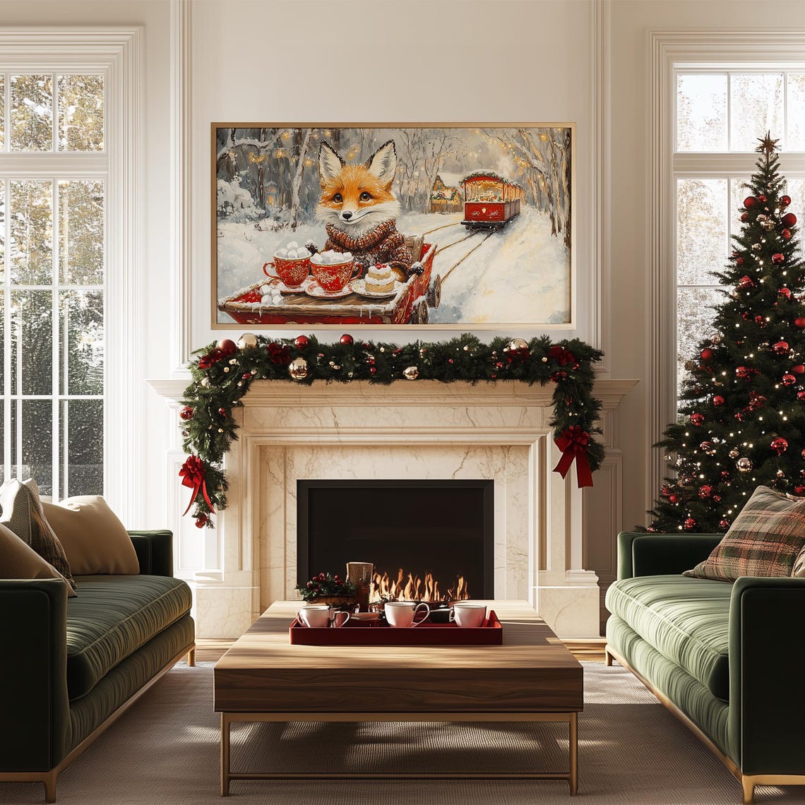 Fox in a Knit Sweater Serving Hot Chocolate on a Snowy Cart Poster - Image 5
