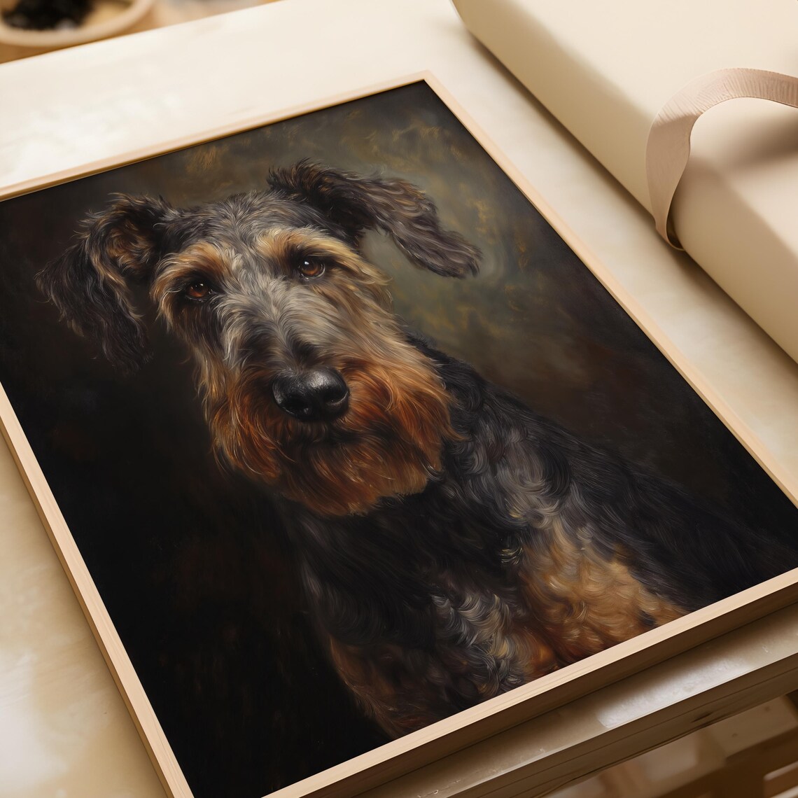 Airedale Terrier Portrait Moody Oil Painting Pet Lover Art Poster - Image 4