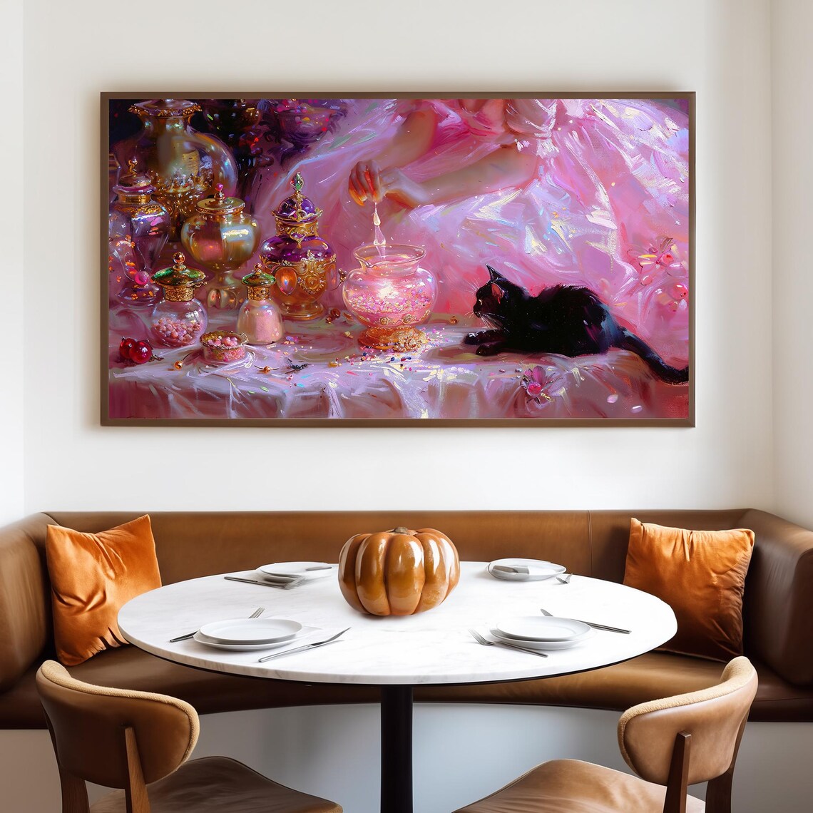 Pink Witch With Black Cat Halloween Art Print - Image 4