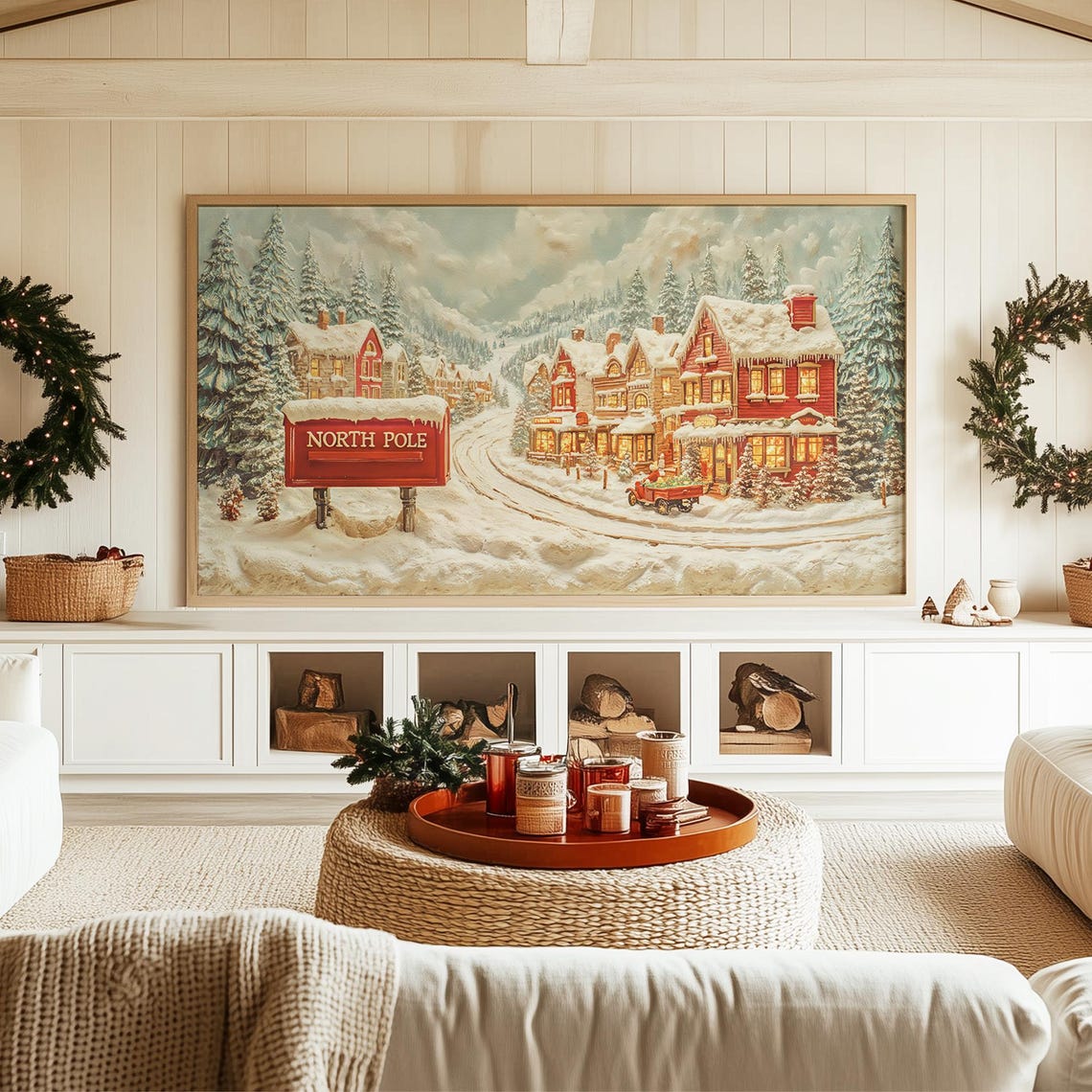 North Pole Winter Village Red Sign Whimsical Christmas Painting Poster - Image 3