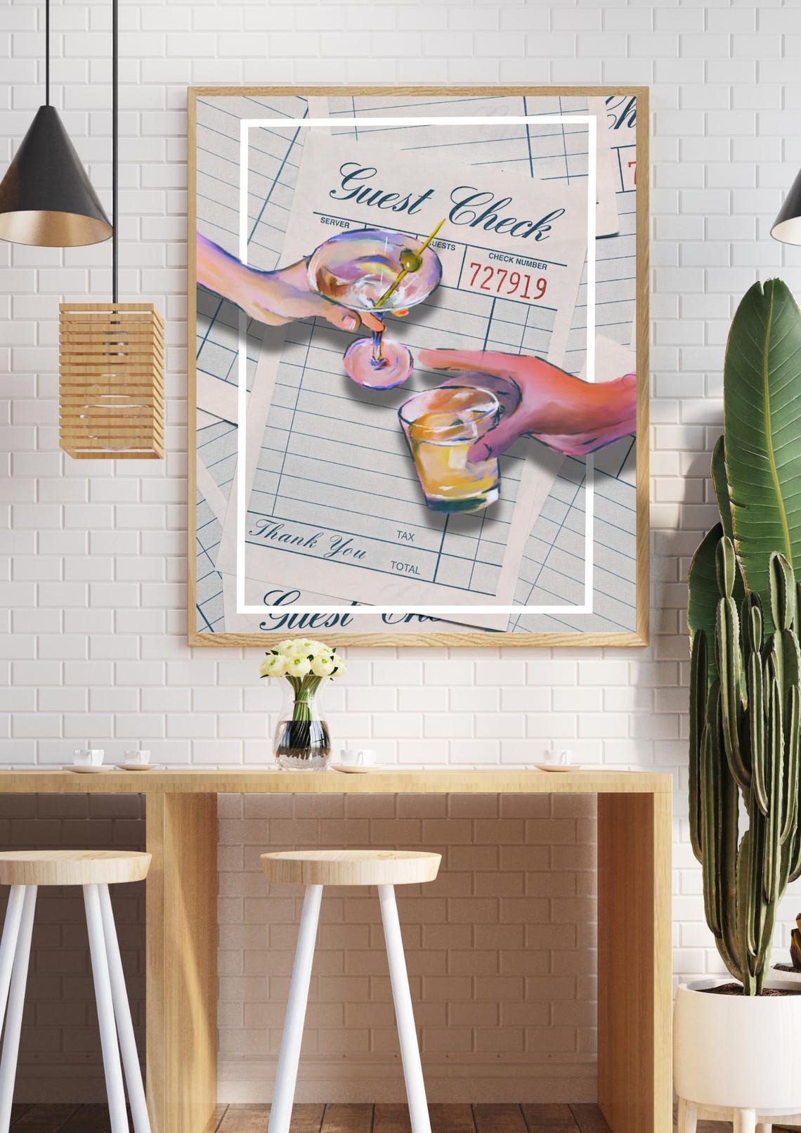 Guest Check Vintage Receipt With Two Cocktails Retro Bar Poster - Image 2