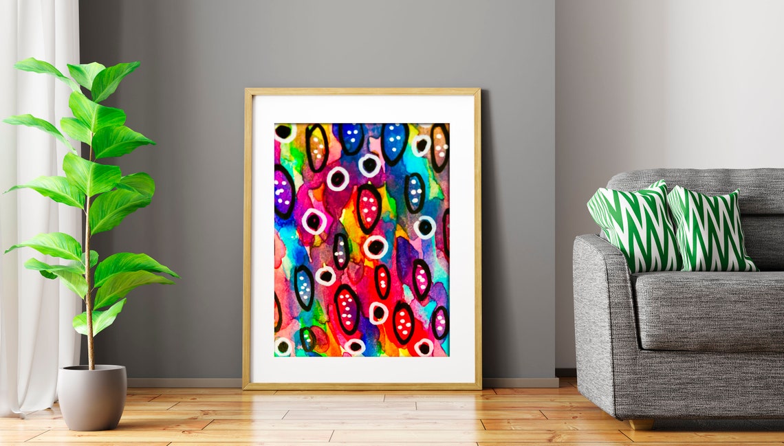 Playful Colorful Dotted Oval Abstract Pattern Modern Art Poster